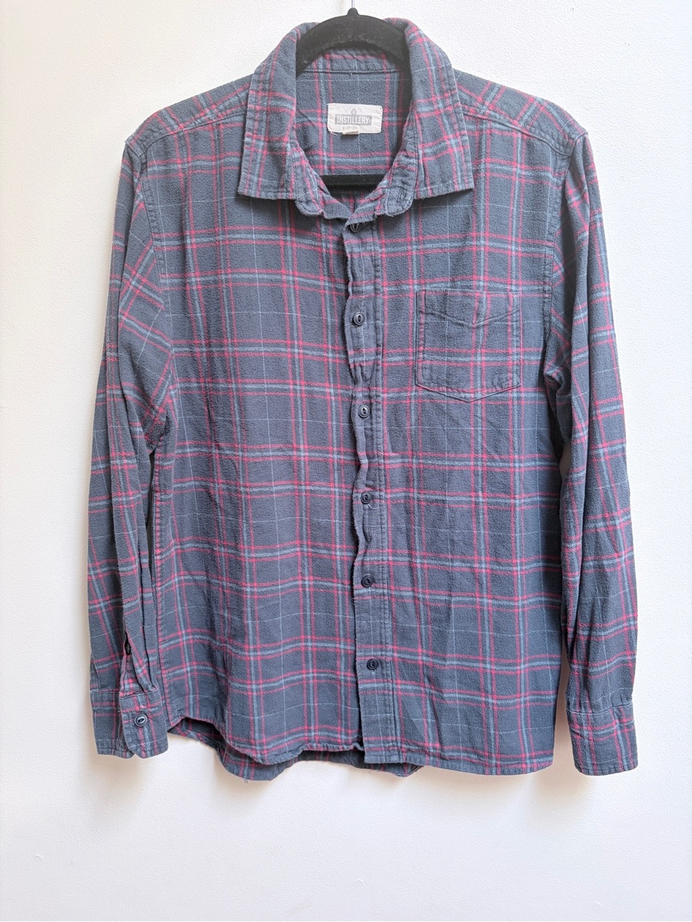 Distillery Vintage-Style Blue & Red Plaid Button-Up Flannel Shirt